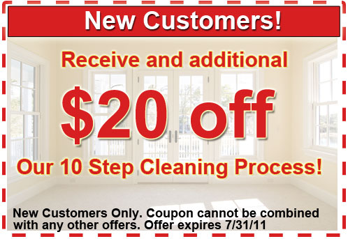 Coupon New Customers Save $25 Off our 10 step carpet cleaning process.